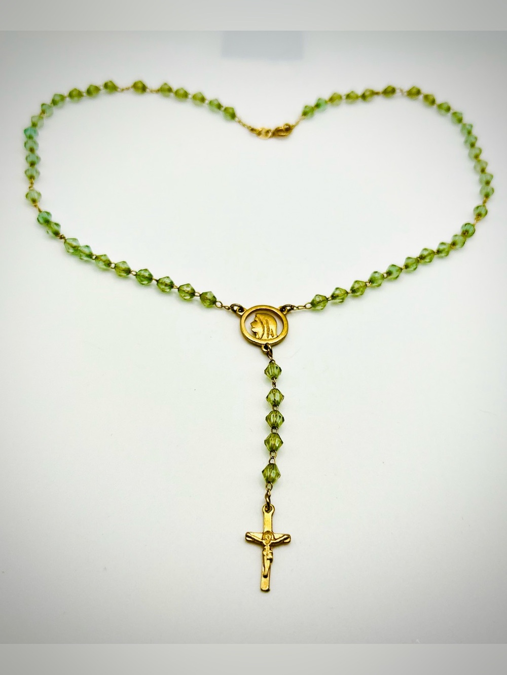 Vintage Signed Aurora Borealis Peridot Swarovski Crystal Rosary Necklace